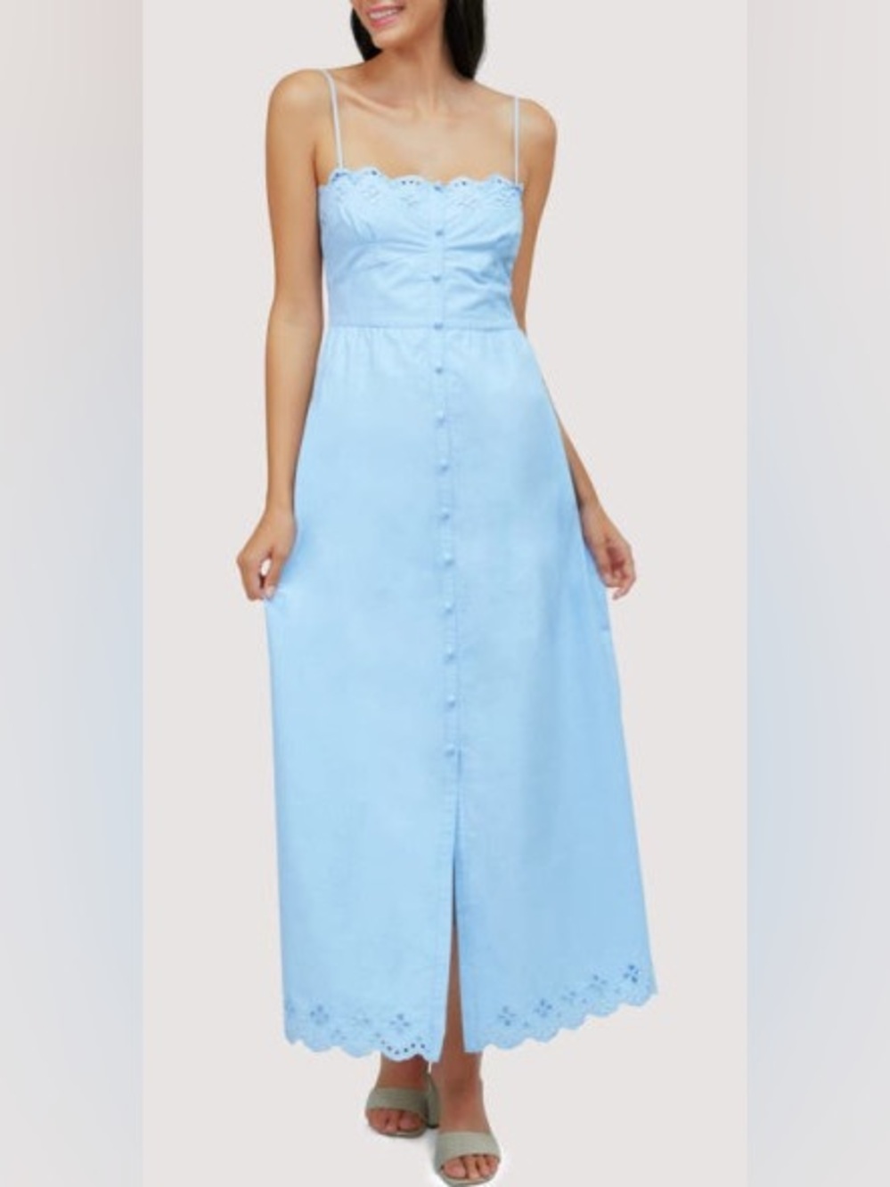 Lost + Wander Azure Sky Cotton Eyelet Detail Maxi Dress in Light Blue